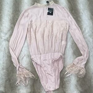 Pink Long Sleeve Lace Blouse